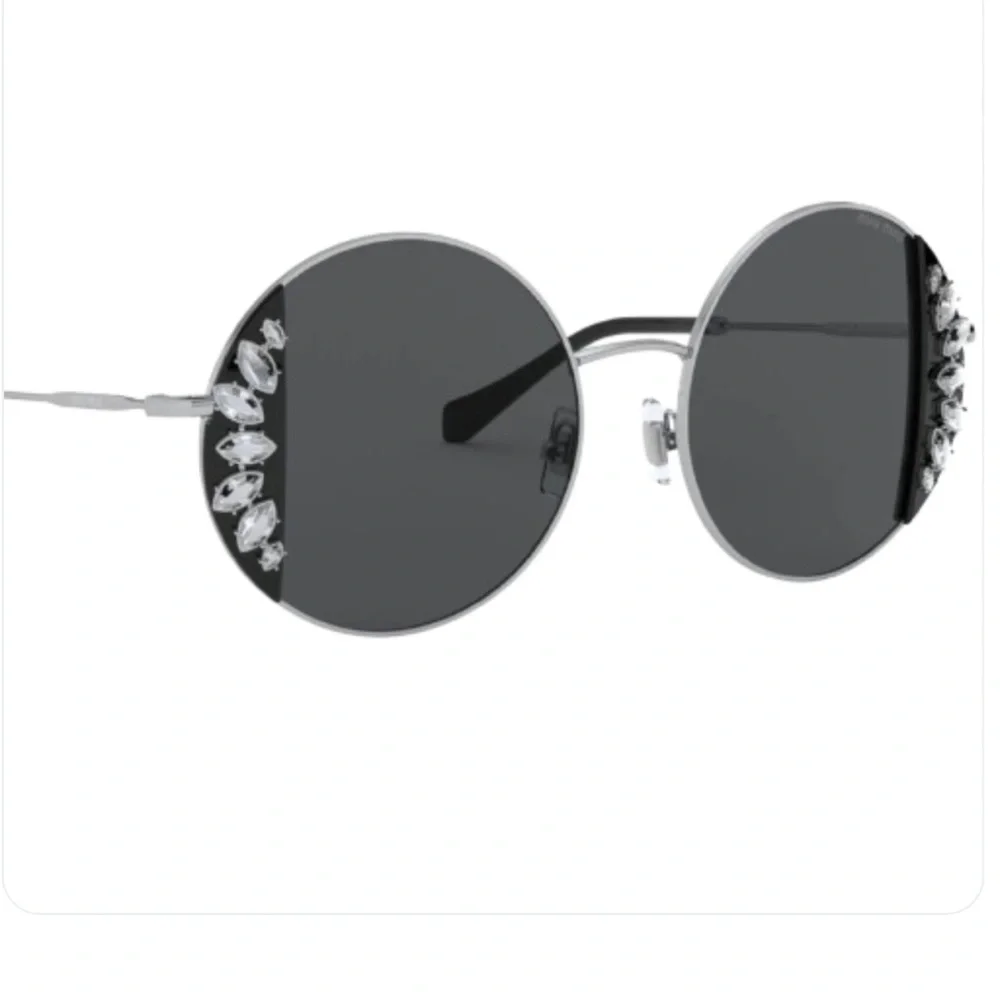 NEW MIU MIU Sunglasses MU 57VS Swarovski Crystal Round Silver Black Case & Box